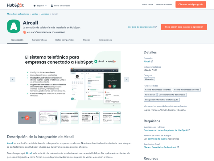 2 Aircall Spanish listing page