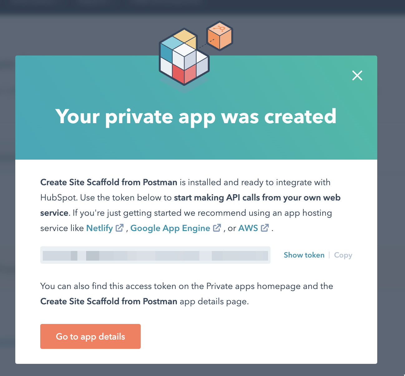 Private app success modal