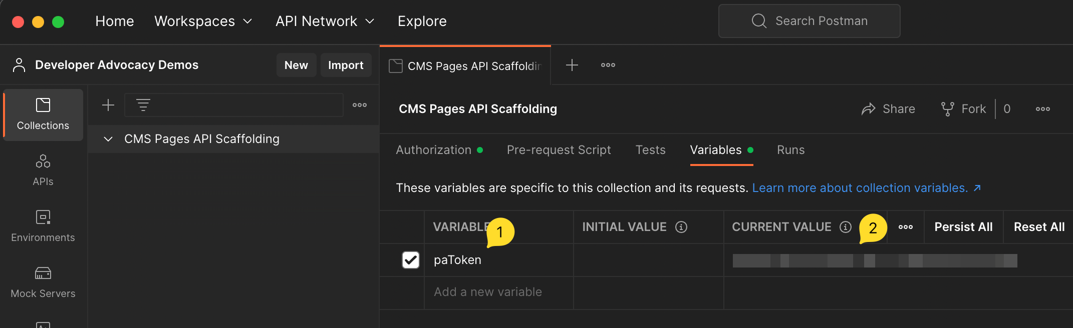 Creating variables in a Postman collection