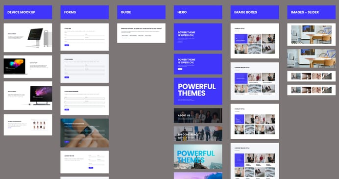 Figma hi-fi wireframe showing examples POWER Pro module layouts.