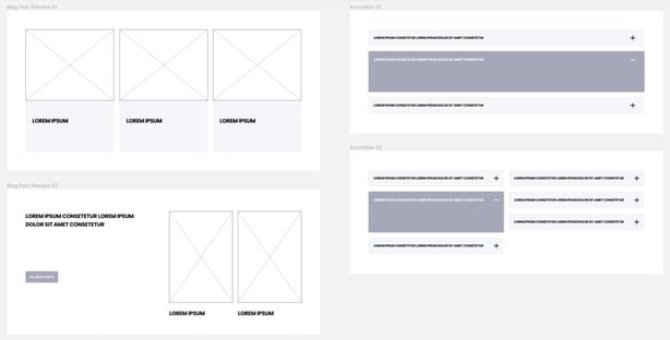 Figma wireframe examples from POWER Pro theme by maka Agency created during the concept phase of the theme development project.