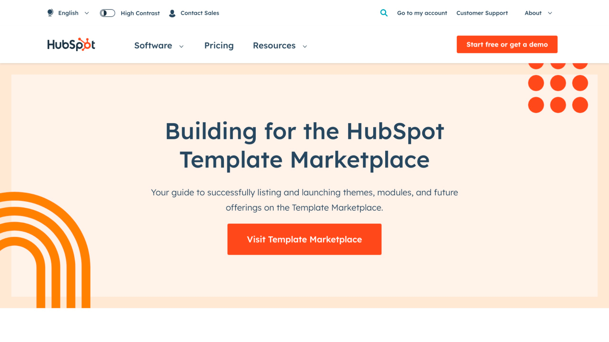 Template providers landing page