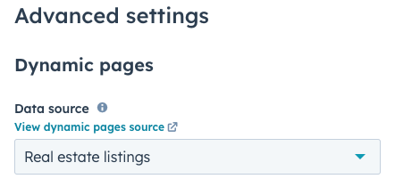 The data source field within the dynamic pages settings in a page's advanced settings screen.