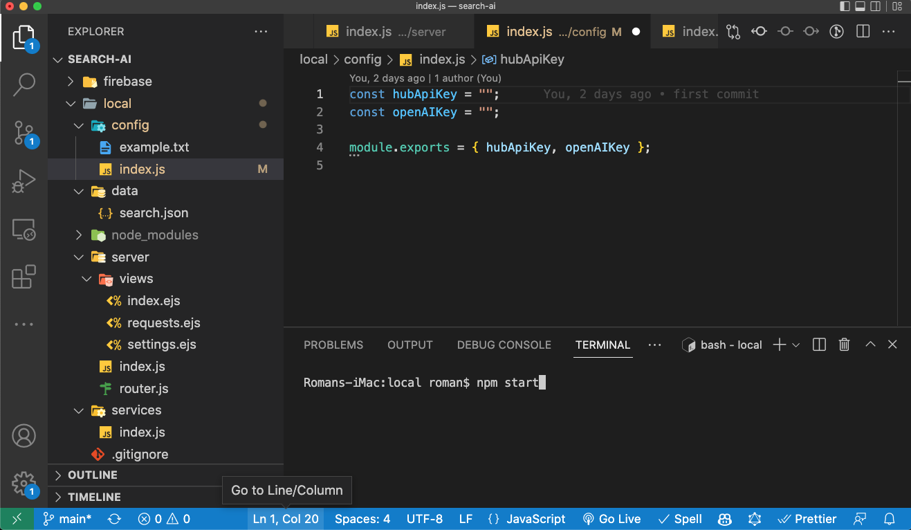 Screenshot of config file editor