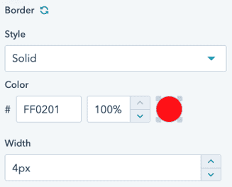 Screenshot of border module field in page editor