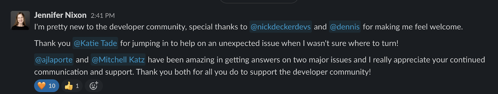 A message from our developer slack community
