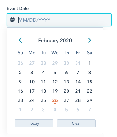 Date field with calendar picker open