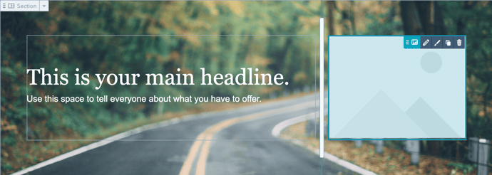 screenshot of page editor showing an image module added to a section