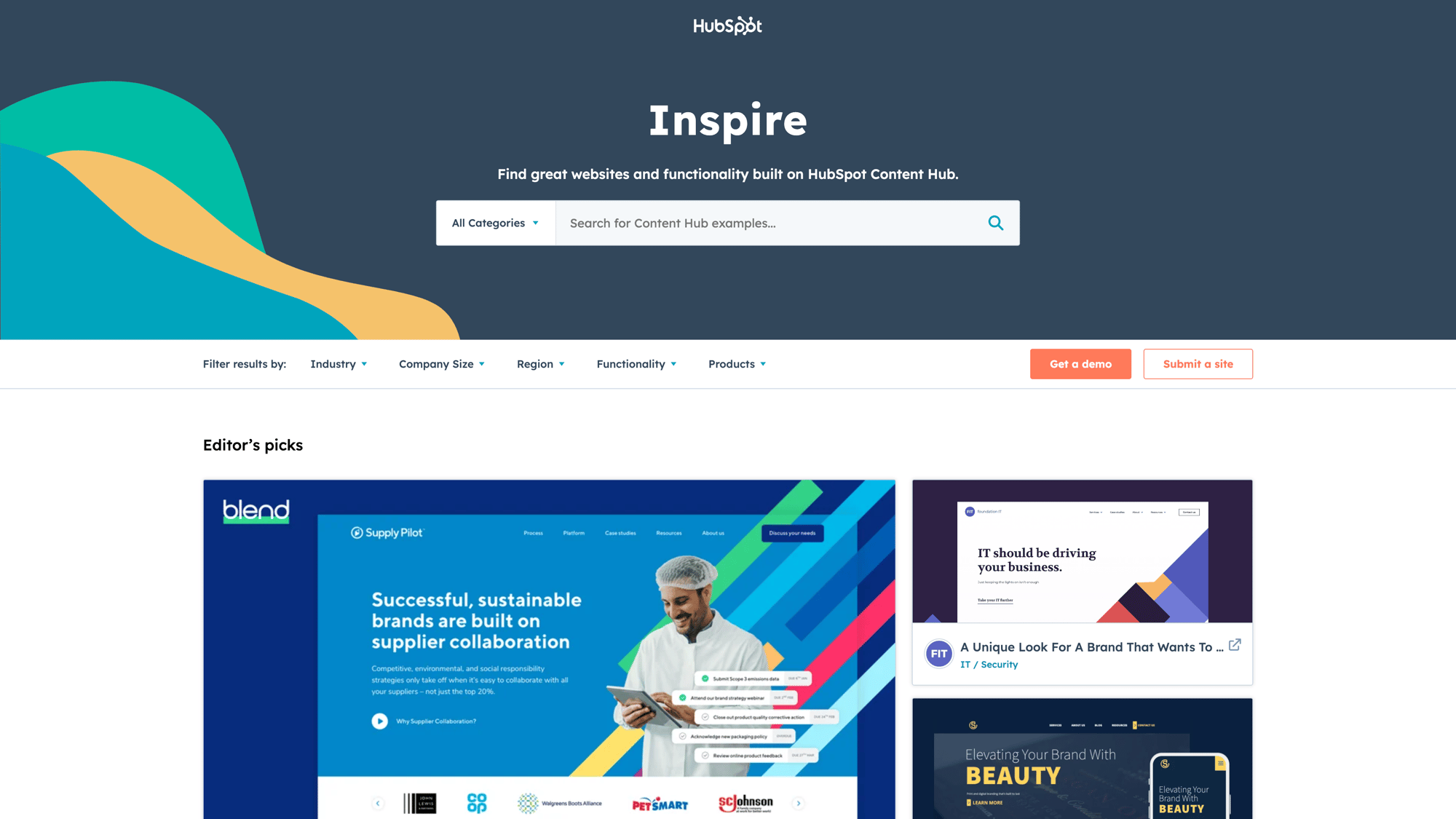 Screenshot of the HubSpot Inspire webpage built with React partials and modules