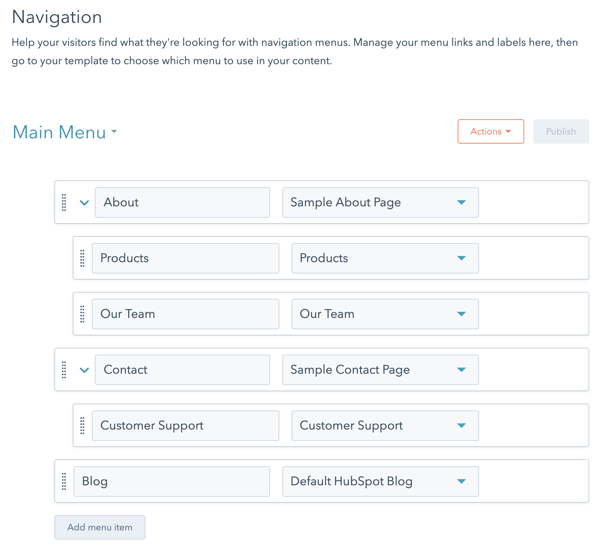 Navigation settings area