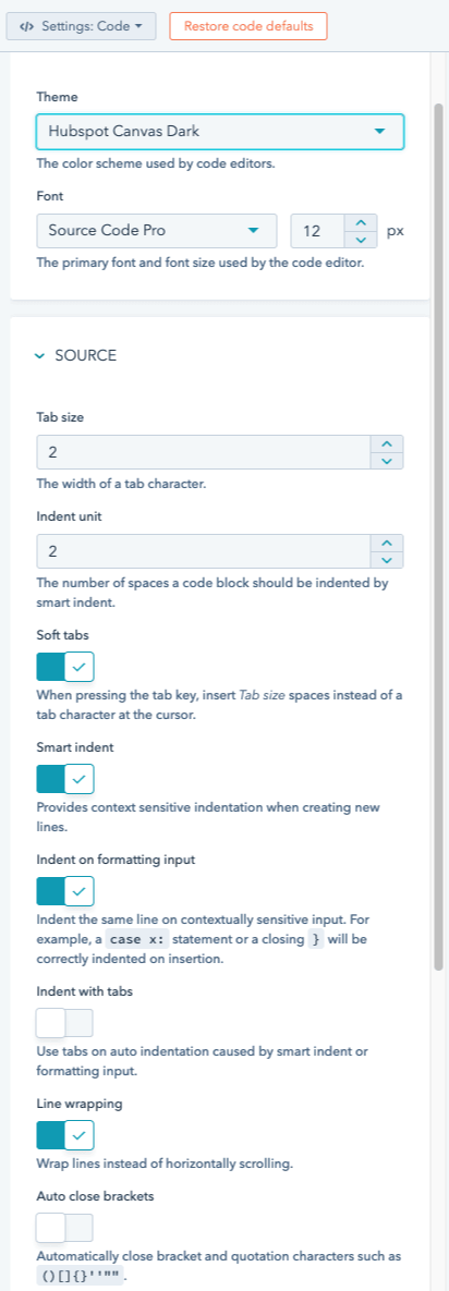 Screenshot of design manager settings screen