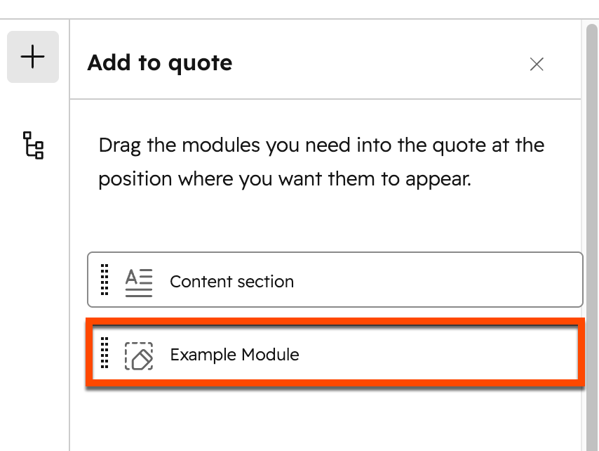 Adding a quote module to a quote in the editor