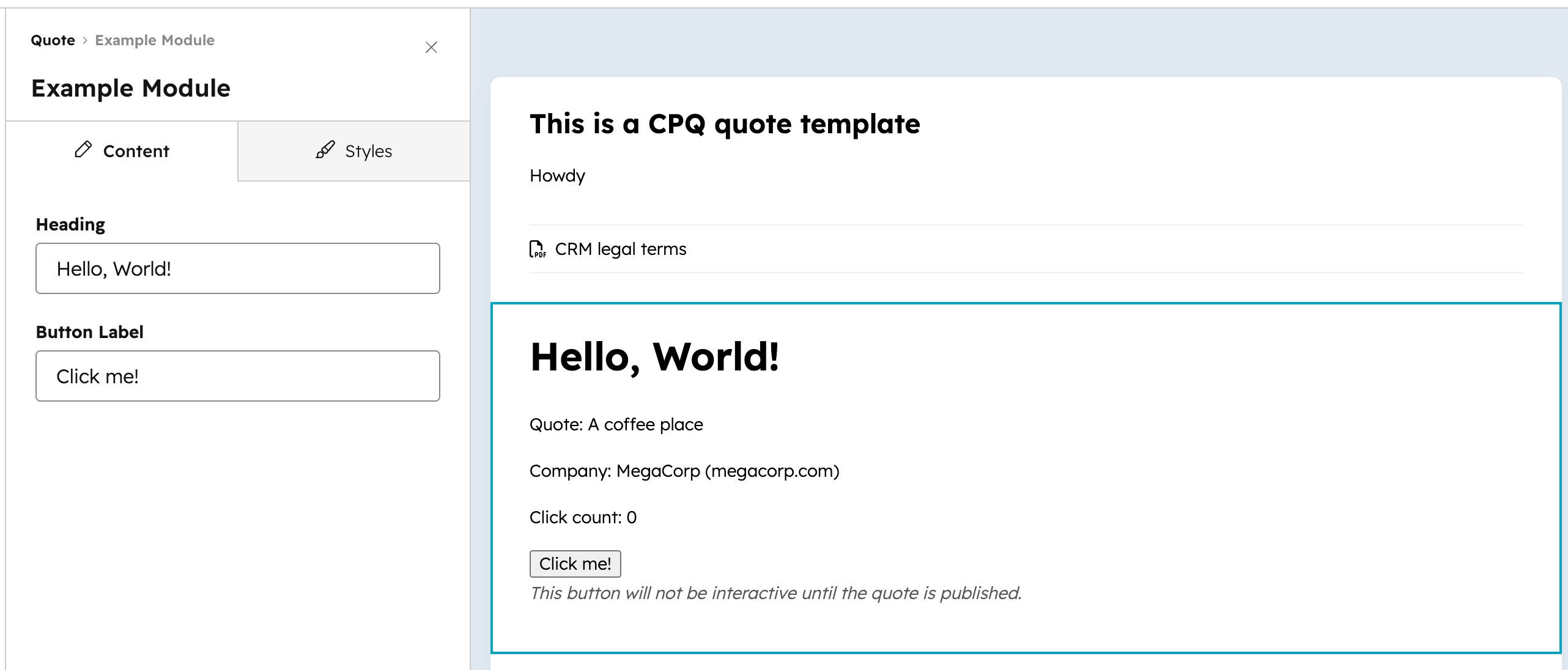 A custom quote module inserted into the quote body