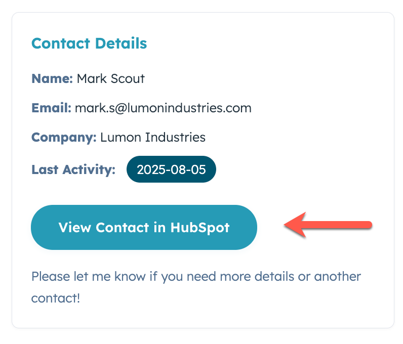 Screenshot showing a follow-up CTA in the agent chat