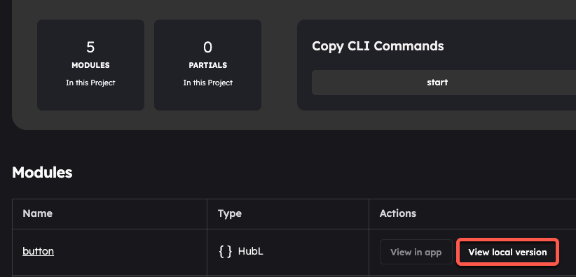 Screenshot showing the CMS local development server dashboard