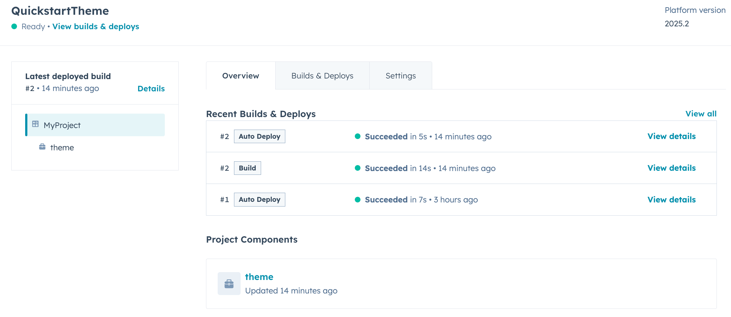 Screenshot of the project overview page