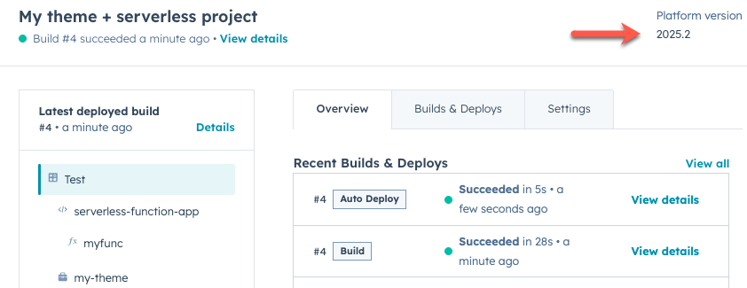Screenshot showing the updated version number in HubSpot