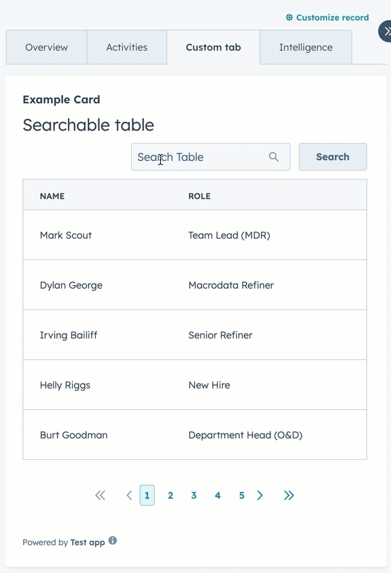 Using a SearchInput component to search through table
data