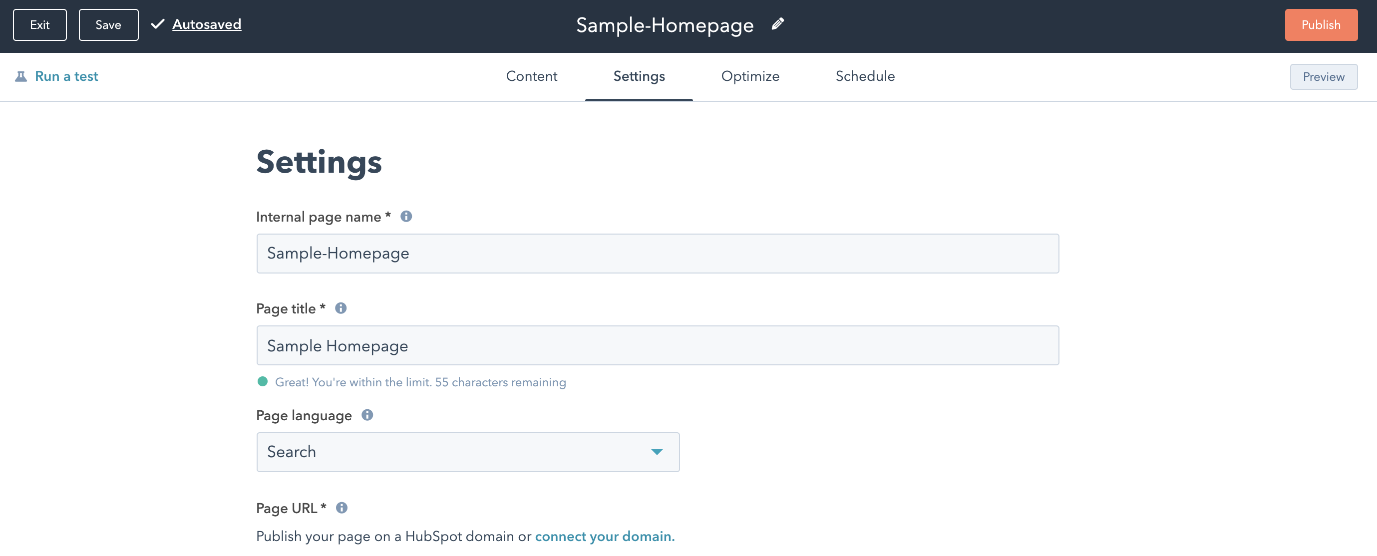 Page Settings Example Page Settings Example