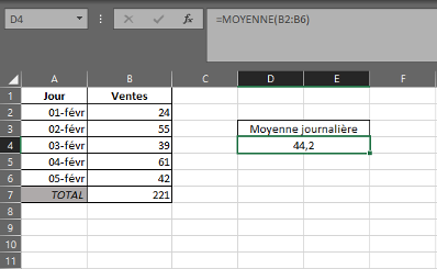 Fonction MOYENNE dans Excel