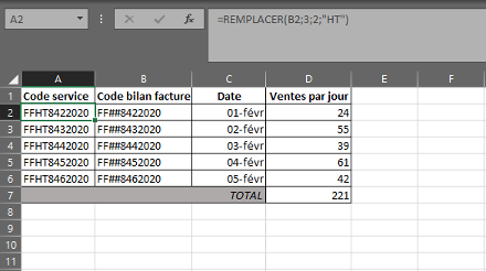 Fonction REMPLACER dans Excel